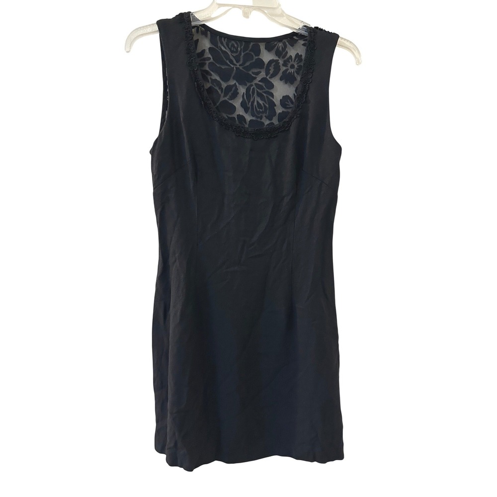 Blondie and Me Black Floral Burnout Velvet Back Mini Dress Size 9-10 Vintage USA